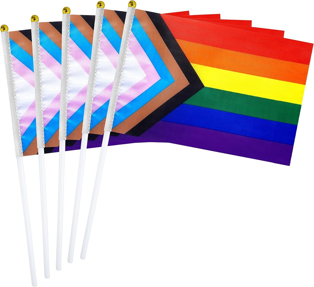 50 Pack Progress Pride Rainbow Stick Flag Small Mini Hand Held USA American LGBTQ Rainbow Gay Flags for Parades,Mardi Gras,Rainbow Party,8.2 x 5.5 inch